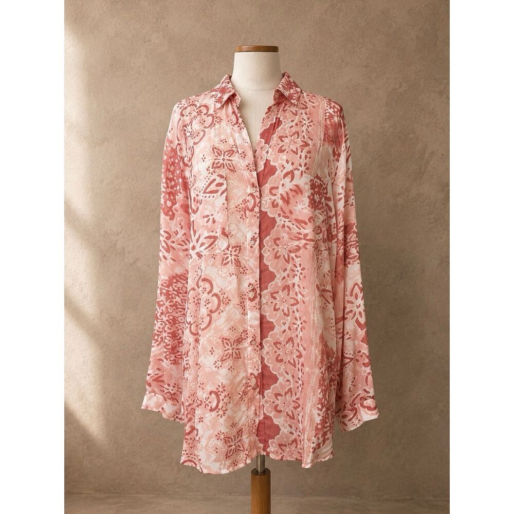 ANTHROPOLOGIE Sz M The Romy Relaxed Button Down Pilcro Red Shirt